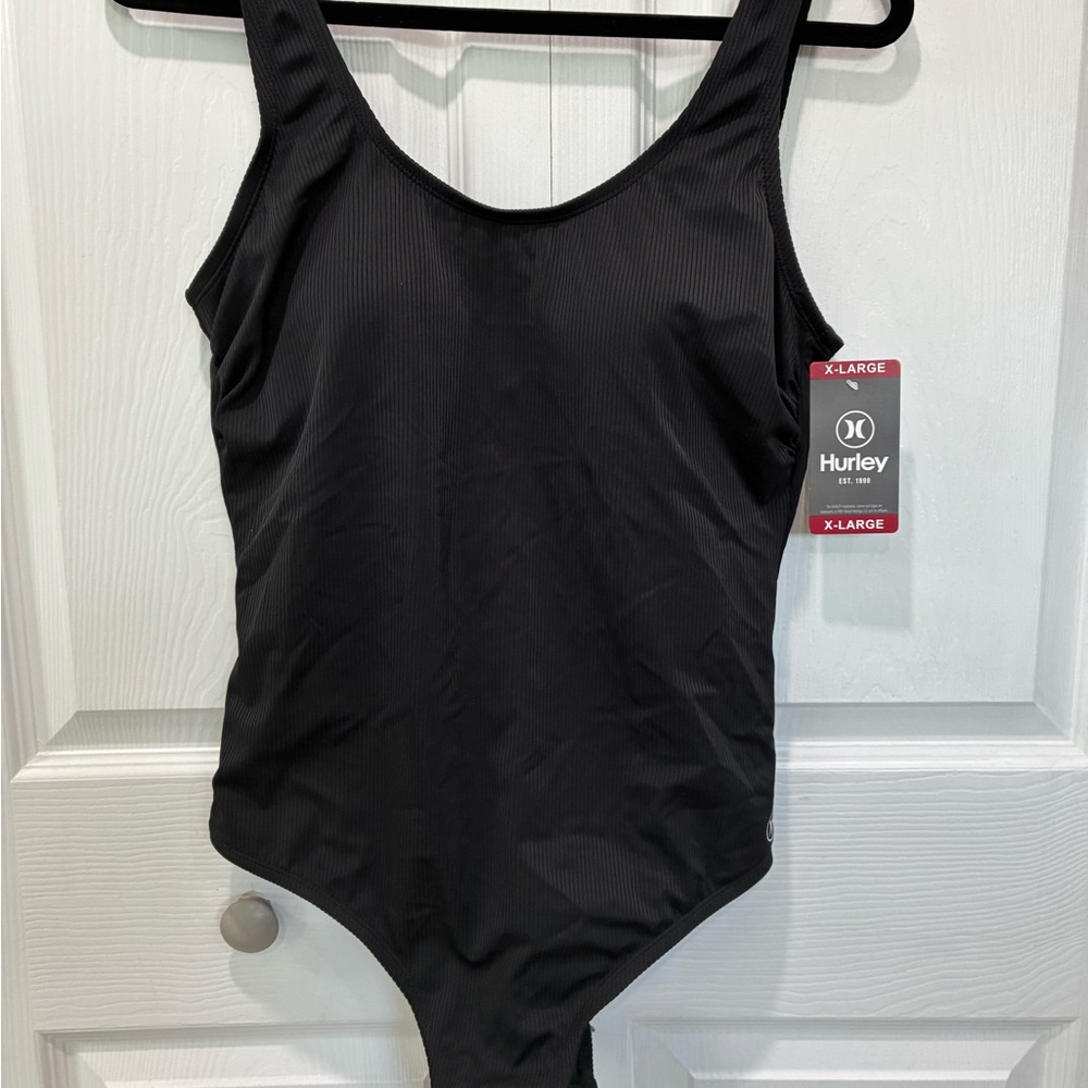 Hurley Black Ribbed Scoop-Back One-Piece